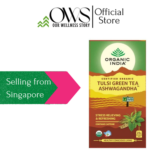 Organic India Tulsi Green Tea Ashwagandha (25 Tea Bags) NUTRI GRADE A